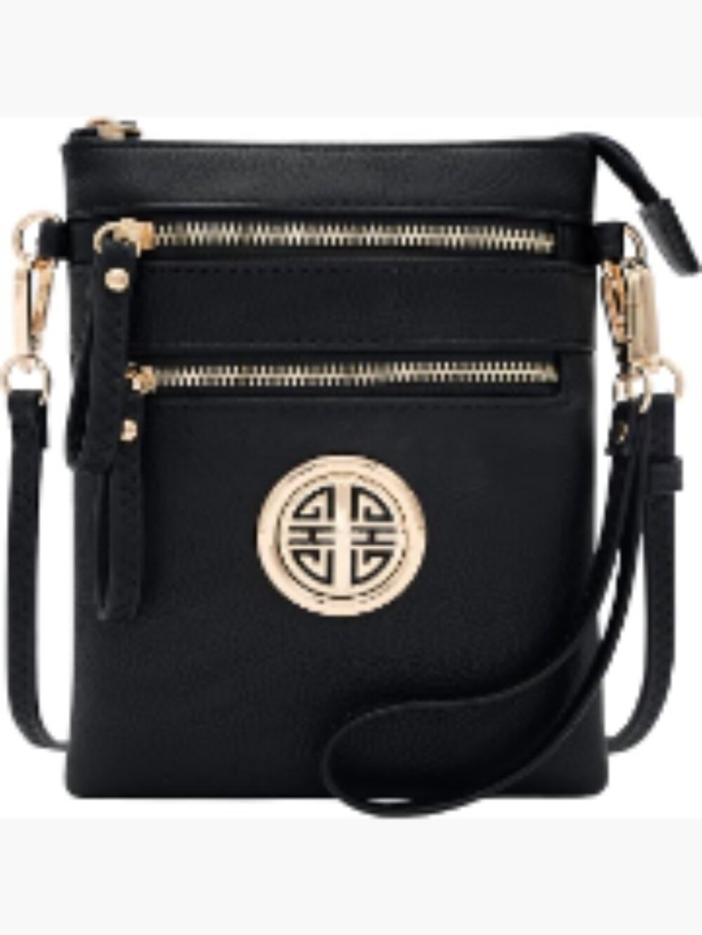 Faux Leather Multiple Zipper Pockets Crossbody Bag with Detachable Wristlet